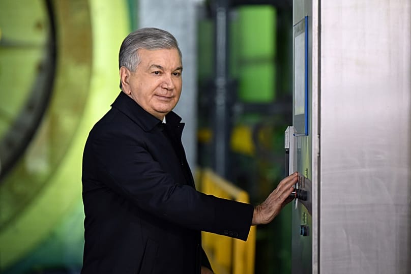 Uzbekistan's President, Shavkat Mirziyoyev in the opening ceremony of the plant