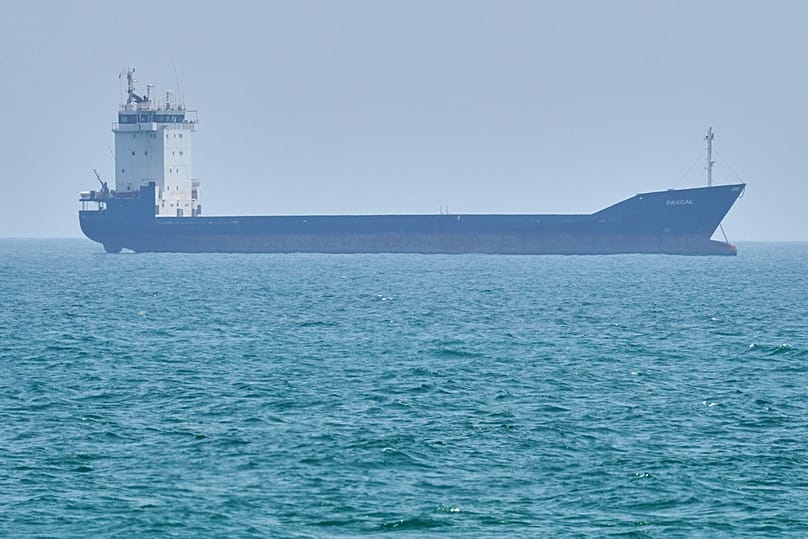 A tanker sits anchored in the Strait of Hormuz off the coast of Qeshm Island, Iran, Saturday, April 18, 2026