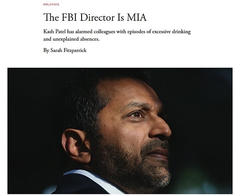 A screenshot of the article about FBI Director Kash Patel that sparked a defamation lawsuit, 20 April, 2026