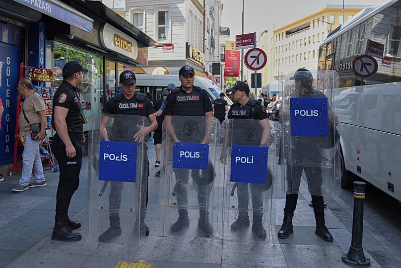 Turkish police stand in a security line in Istanbul, 29 June, 2025