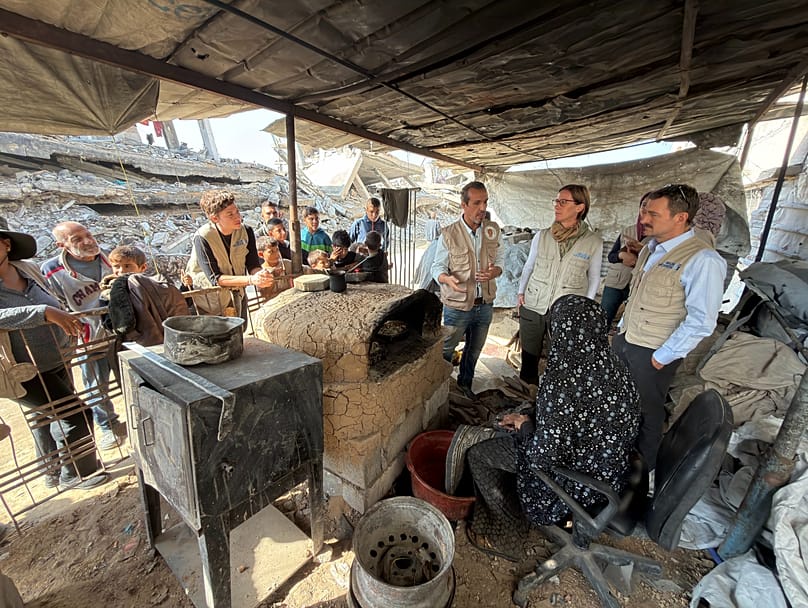 UN Women Chief of Humanitarian Action Sofia Calltorp visits sites in Gaza, including home of a women where she set up a communal kitchen. 19 November 2025. 