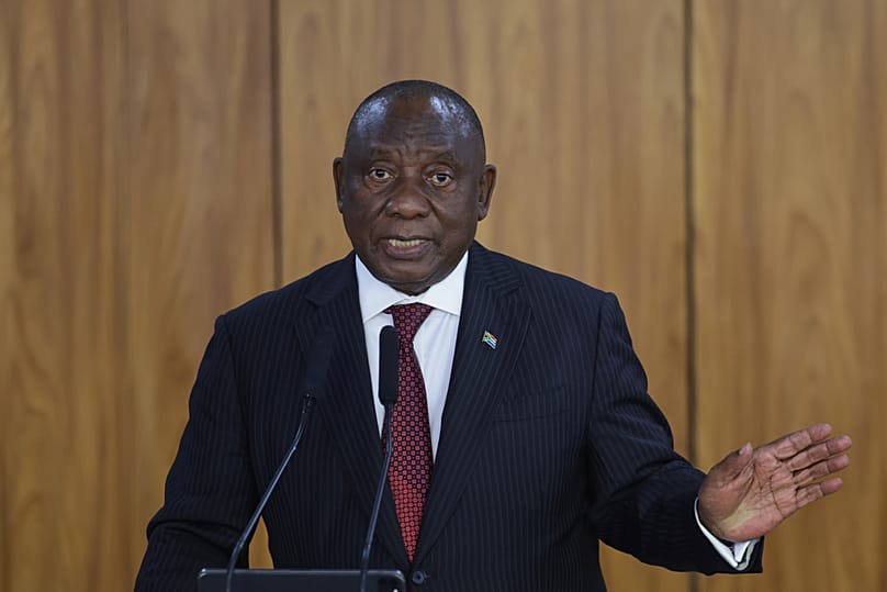 South Africa's President Cyril Ramaphosa speaks with journalists in Brasilia, 9 March, 2026
