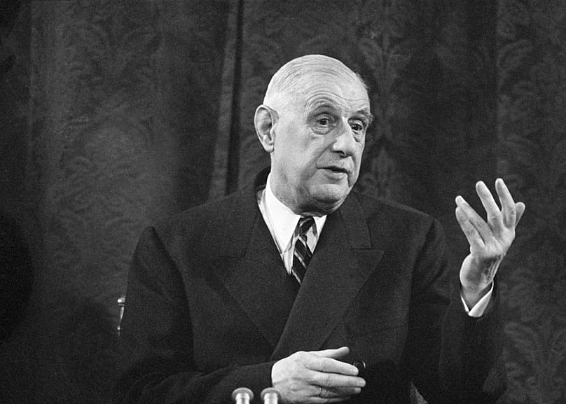 French President Charles de Gaulle speaks at a news conference in Paris, 9 September, 1965