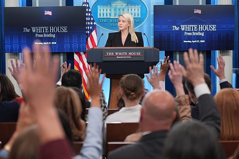 White House press secretary Karoline Leavitt speaks with reporters in the James Brady Press Briefing Room at the White House, 27 April, 2026
