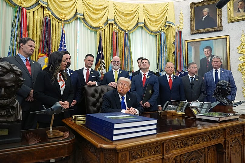 President Donald Trump speaks in the Oval Office of the White House, Thursday, April 30, 2026, in Washington