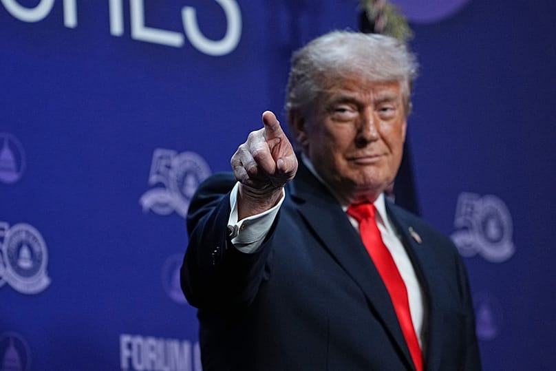 US President Donald Trump speaks at the Raymond F. Kravis Centre for the Performing Arts in West Palm Beach Florida, Friday, May 1, 2026