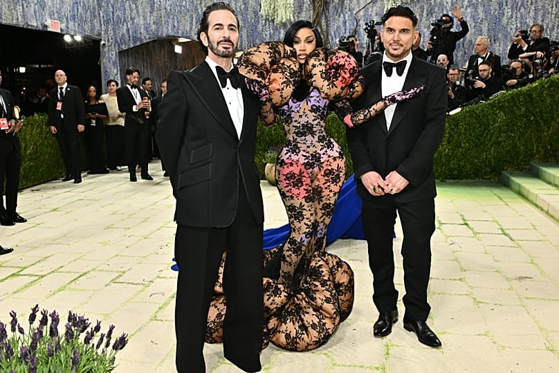 Marc Jacobs, from left, Cardi B and Char Defrancesco at the Met Gala in New York, 4 May 2026