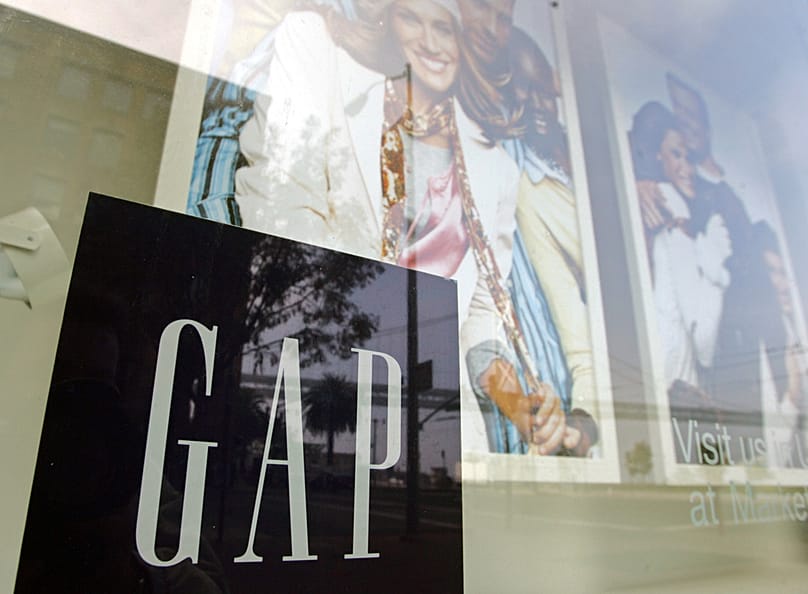 FILE - A window display shows current clothing styles at the headquarters of the Gap in San Francisco, Thursday, Nov. 18, 2004