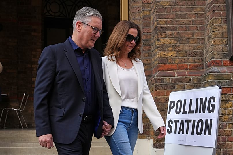 UK Prime Minister Keir Starmer and his wife Victoria cast their votes in the local elections in London, 7 May 2026