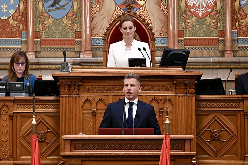 Prime Minister Péter Magyar delivers a speech at the inaugural sitting of the new National Assembly