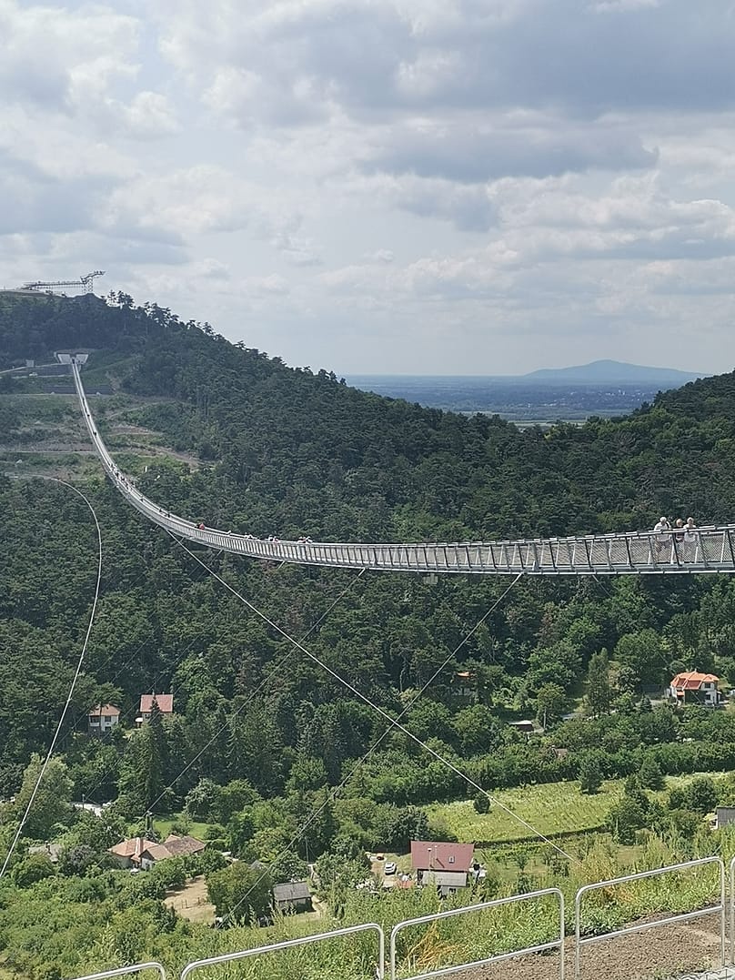 The suspension bridge near Sátoraljaújhely in Hungary is part of the adventure park in the Zemplén Mountains 