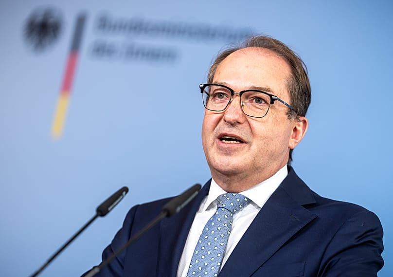 German Interior Minister Alexander Dobrindt speaks in Berlin, 5 May, 2026