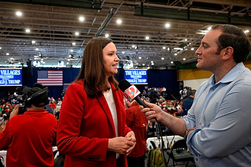 Republican Senator Ashley Moody talks with a reporter before a visit by US President Donald Trump, Florida, 1 May 2026