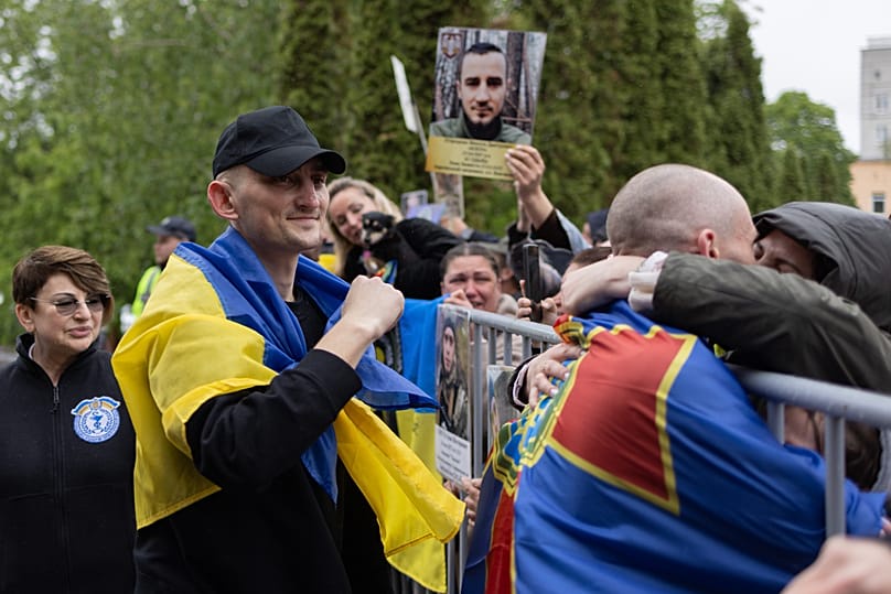 Ukrainian soldiers after returning from captivity, following a POW exchange between Russia and Ukraine, Friday, May 15, 2026.