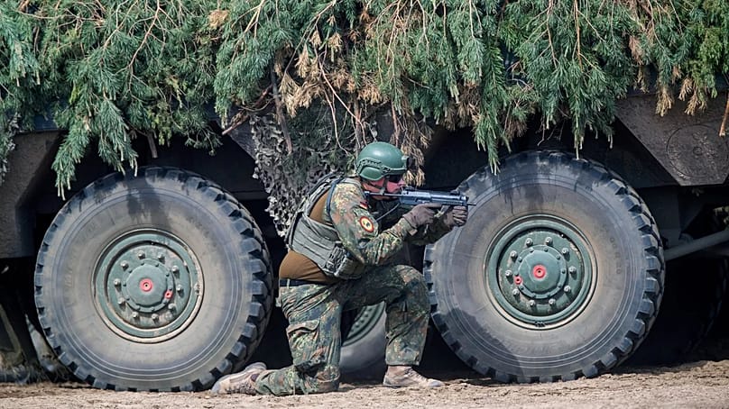 German soldiers take part in a military exercise at a training range in north of the capital Vilnius, Lithuania on Wednesday, May 29, 2024.