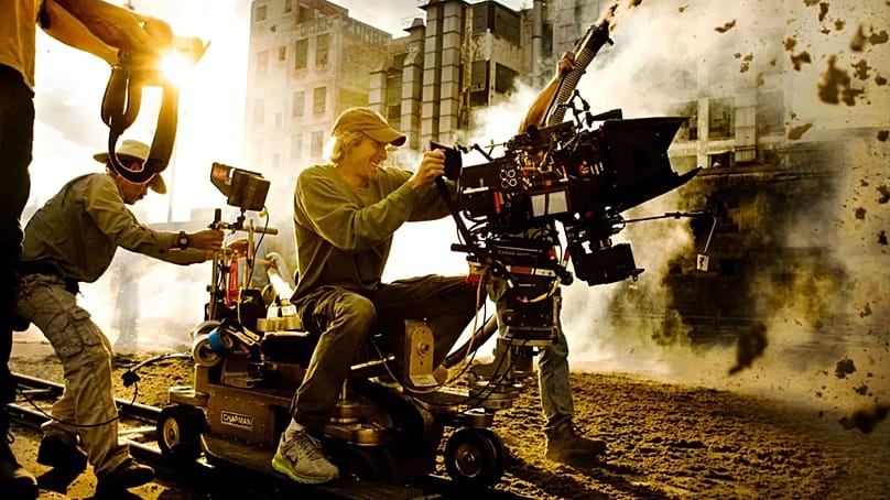 Michael Bay on set of Transformers: Age of Extinction