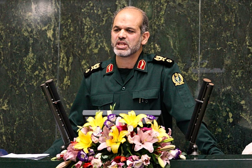 FILE: Nominee for defence minister General Ahmad Vahidi delivers a speech to parliament in Tehran, 1 September 2009