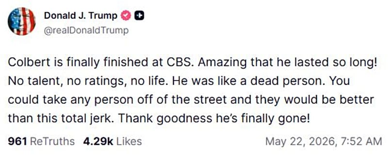 Trump's response to the last Colbert show