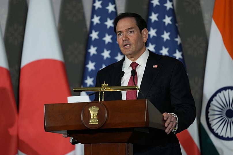 US Secretary of State Marco Rubio speaks to reporters following a Quad ministerial meeting at Hyderabad House in New Delhi, 26 May, 2026