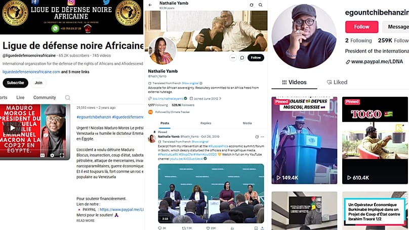 Screenshots of public social media accounts linked to individuals examined in the WHAT TO FIX report.