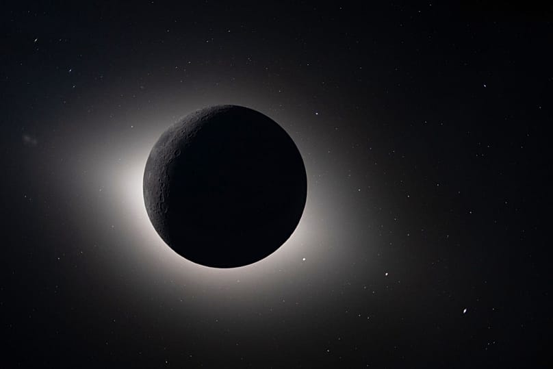 In this photo provided by NASA and captured by the Artemis II crew from lunar orbit, the moon eclipses the sun on 6 April 2026.