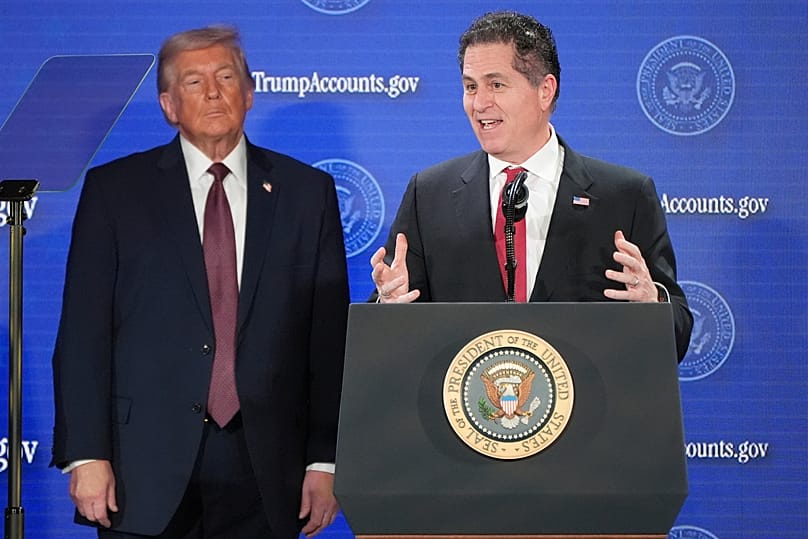 Michael Dell speaks during the launch of 'Trump Accounts' in Washington, Jan. 2026