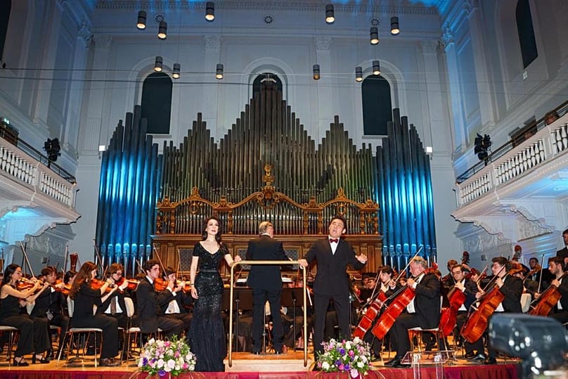 Kazakh opera singers Medet Chotabayev and Mariya Mudryak performed on the stage of the Grand Academic Hall of the Santa Cecilia Conservatory in Rome.