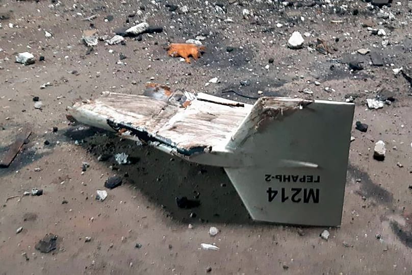 FILE – This undated photograph released by the Ukrainian military shows the wreckage of a Russian-fired Shahed drone that it said was downed near Kupiansk, Ukraine