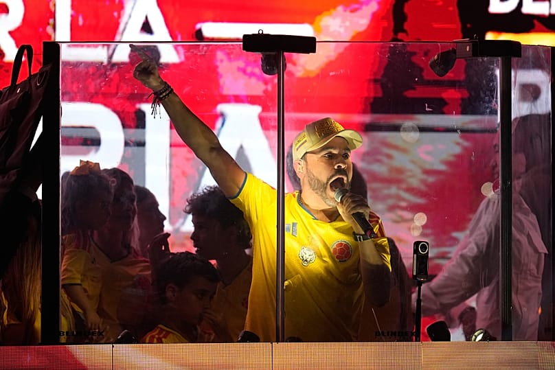 Presidential candidate Abelardo de la Espriella addresses supporters after the first round of the presidential election in Barranquilla, Colombia, Sunday, May 31, 2026. 