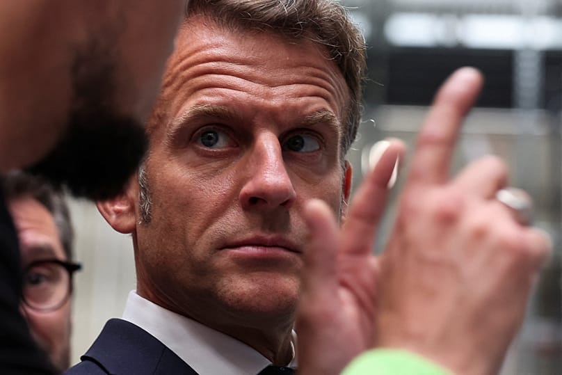 France's President Emmanuel Macron visits the Vorwerk factory producing Thermomix kitchen appliances in Donnemain-Saint-Mames, 29 May, 2026