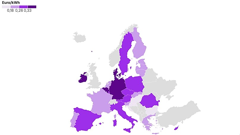 Map showing electricity prices across the EU. 
