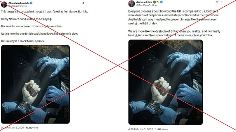 The manipulated picture shows a claw-like hand