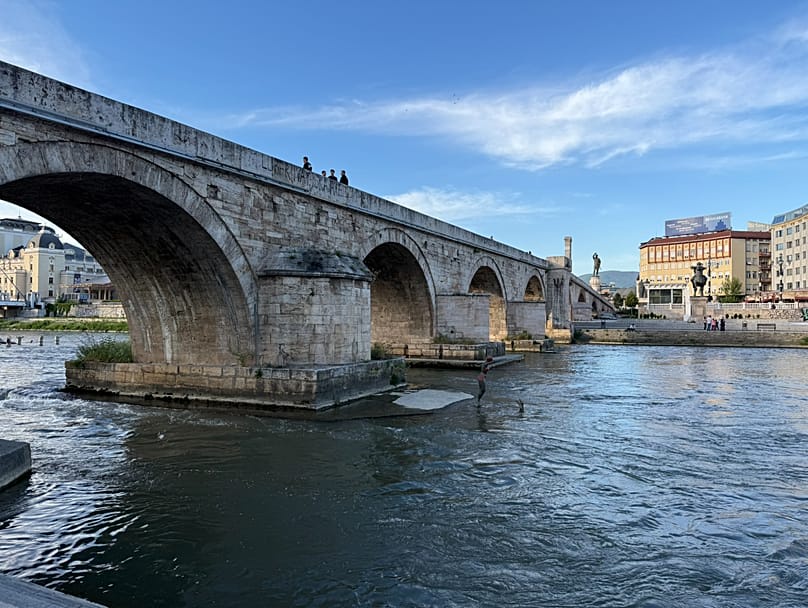 The Stone Bridge dates back to the Ottoman Empire, but you'll still spot statues from Skopje 2014 here