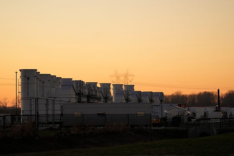 FILE. Gas turbines are seen at the xAI facility in Memphis, Tennessee, Dec. 2025