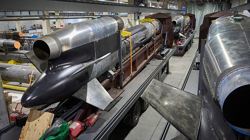FILE - Flamingo missiles are seen at Fire Point's secret factory in Ukraine on Aug. 18, 2025. 
