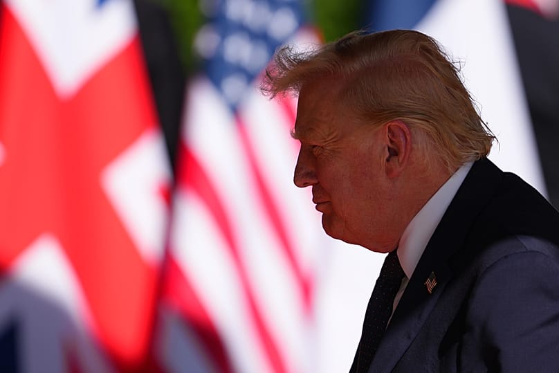 US President Donald Trump arrives for the G7 summit in Evian-les-Bains, France, Monday, June 15, 2026