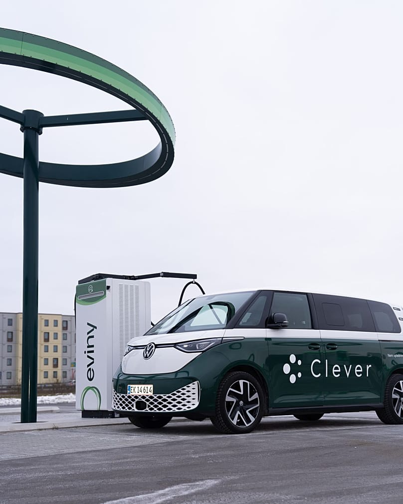 Eviny charging station which has partnered with Clever to give access to clients at no extra cost, Odense, Denmark