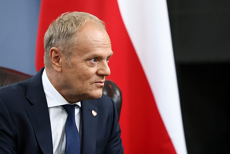 Poland's Prime Minister Donald Tusk at RAF Northolt near Uxbridge, 27 May, 2026