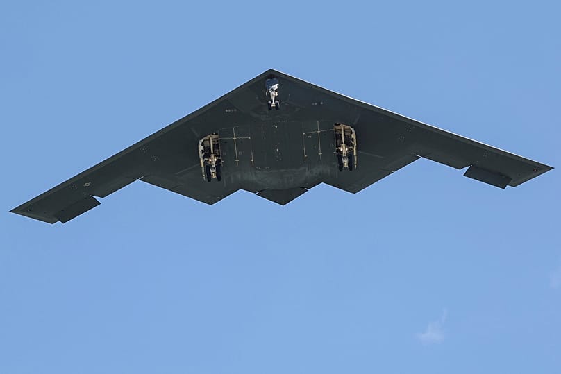 FILE: A B-2 bomber arrives at Whiteman Air Force Base, MO., on June 22, 2025, after returning from a massive strike on Iranian nuclear sites