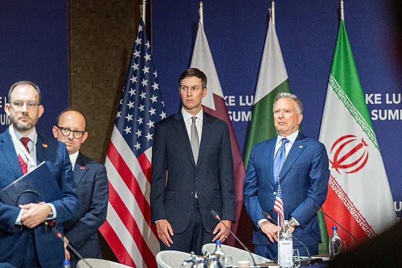 Trump's envoys Jared Kushner and Steve Witkoff at Lake Lucerne Summit, at the Buergenstock resort in Obbuergen, near Lucerne, Switzerland, Sunday, June 21, 2026.