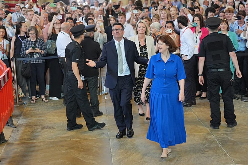 Andy Burnham with colleagues from the Parliamentary Labour Party in Westminster Hall at the Houses of Parliament in central London. 