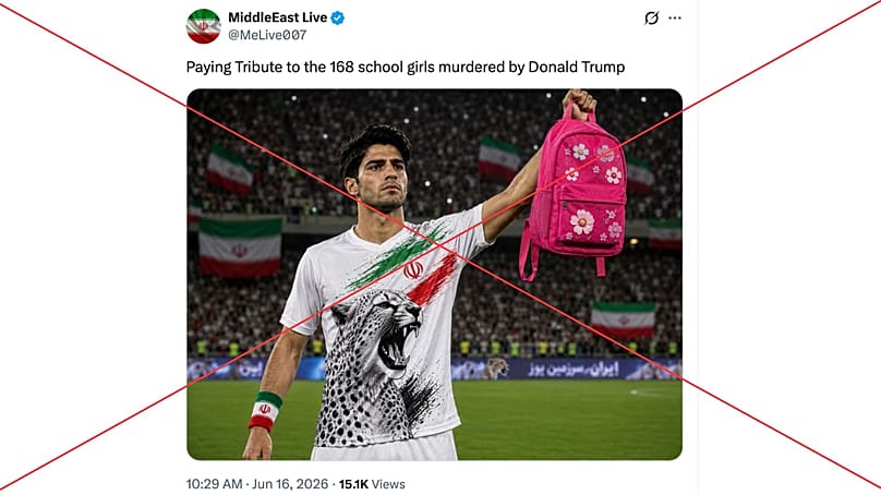 Digitally manipulated image of Iranian player