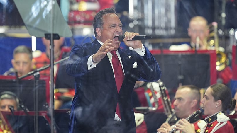 Christopher Macchio sings at the opening of the Great American State Fair in Washington, 24 June 2026