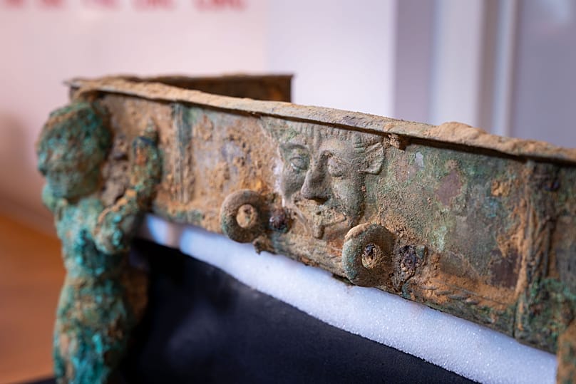 Bronze chariot, close-up of Achelous, June 2026