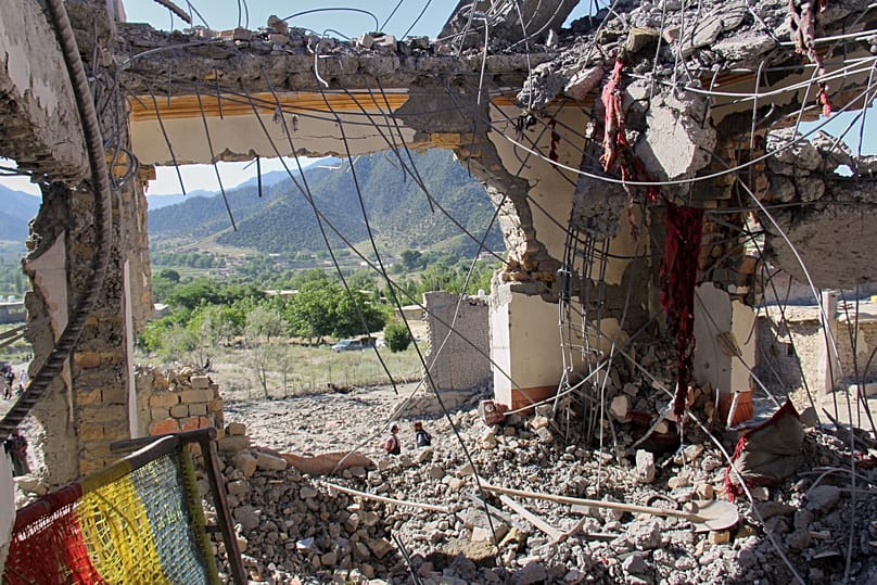 The remains of a destroyed house after what Taliban officials said were Pakistani airstrikes in the village of Mandokhail, 29 June, 2026