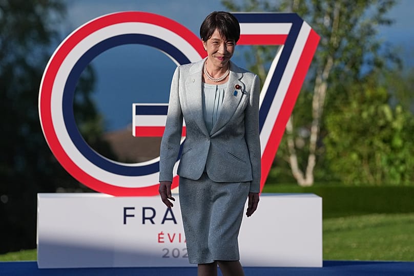 Japan's Prime Minister Sanae Takaichi during the official arrivals ceremony for the G7 summit in Evian-les-Bains, France, 15 June 2026