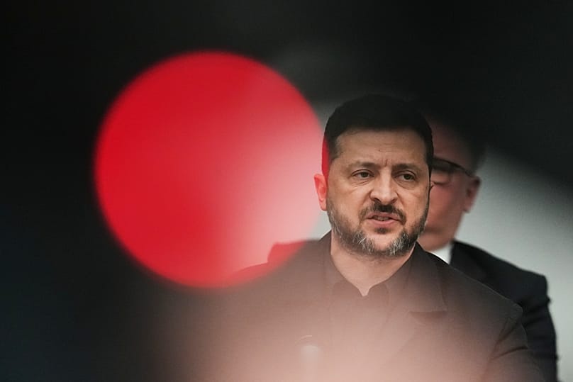 Ukraine's President Volodymyr Zelenskyy speaks during the Ukraine Defence Contact Group meeting at NATO headquarters in Brussels, 18 June, 2026