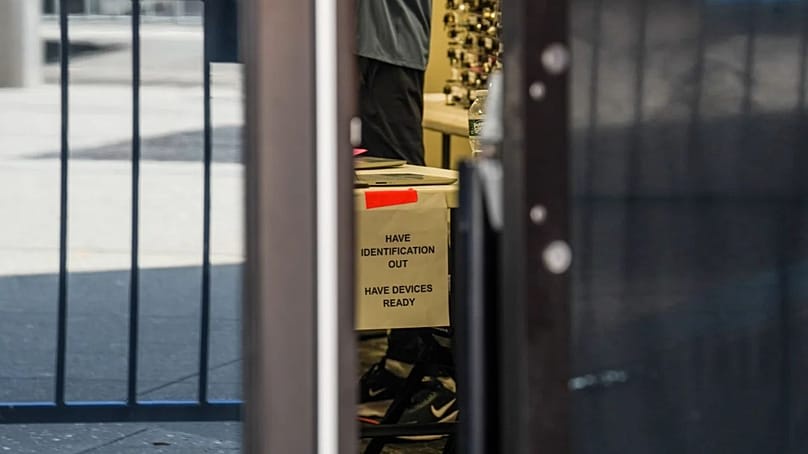 A check-in counter is seen inside of Madison Square Garden on 2 July 2026