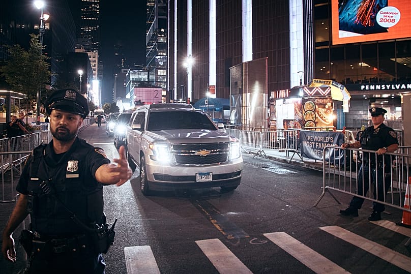A vehicle believed to be carrying Taylor Swift departs Madison Square Garden as preparations continue for her wedding - 3 July 2026
