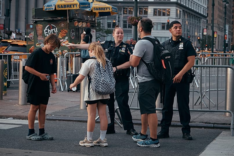 Police officers block the street outside Madison Square Garden ahead of the wedding - 2 July 2026